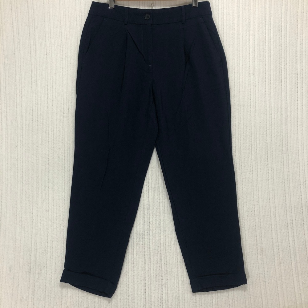 Loft Outlet Navy Blue Tapered Leg Petite Trousers Pleated Cuffed Size 4P